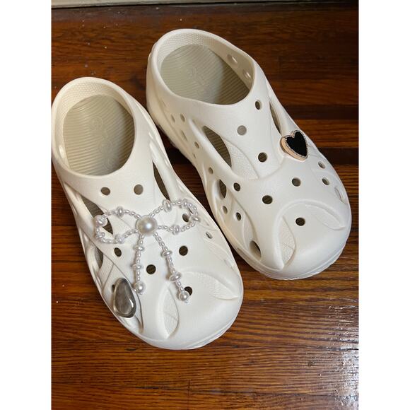 Crocs Caged Platform Clog in Chaulk White size 8 with Jibbitz - Picture 3 of 8
